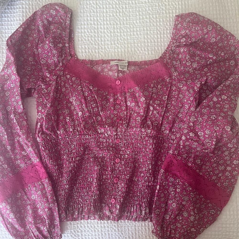 American Eagle Outfitters Fuchsia Floral Blouse
